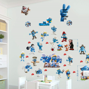 „Smurfai“ 3D vaikų kambario sienų lipdukai